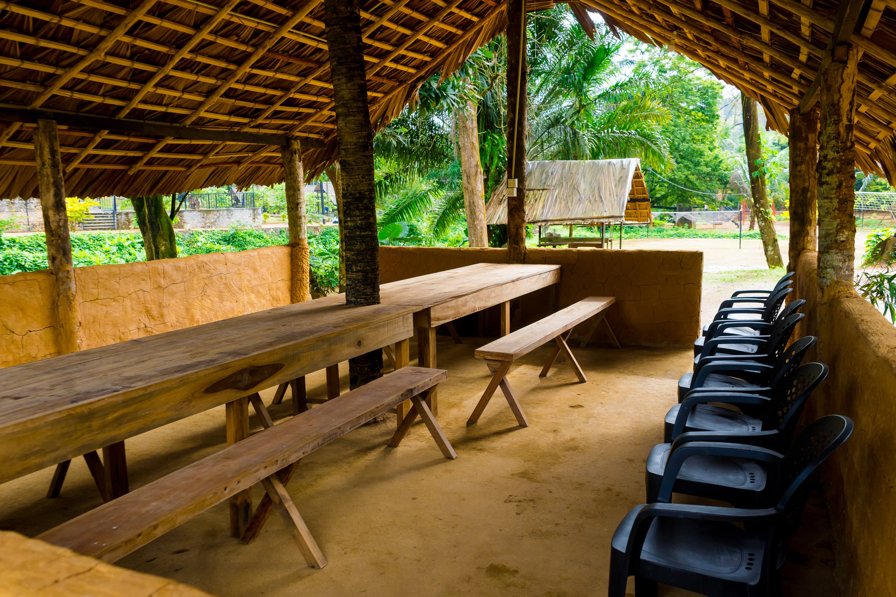 Hotel exterior at twilight