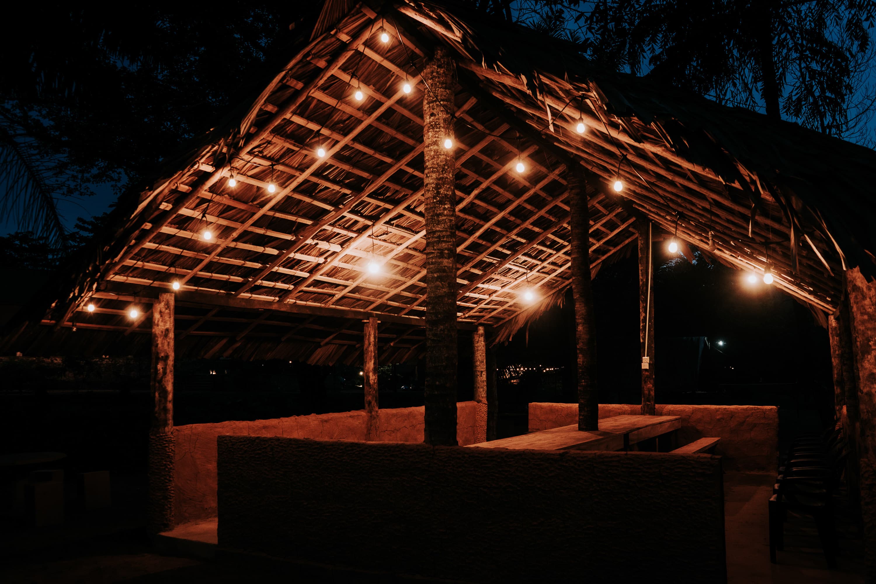 Luxury resort pool at night